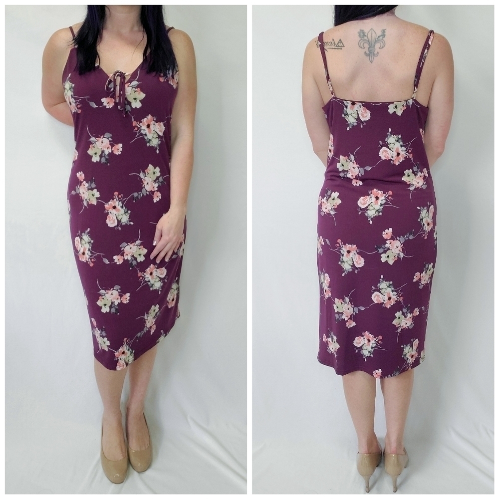 Sugar Lips Purple Floral Adjustable Strappy Midi Dress